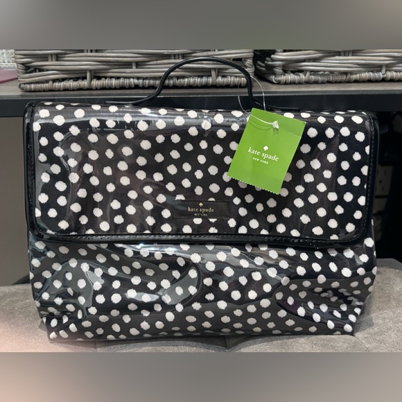 Kate Spade Makeup Travel Case 2 clear zipper compartments folds blue w… - Picture 3 of 16